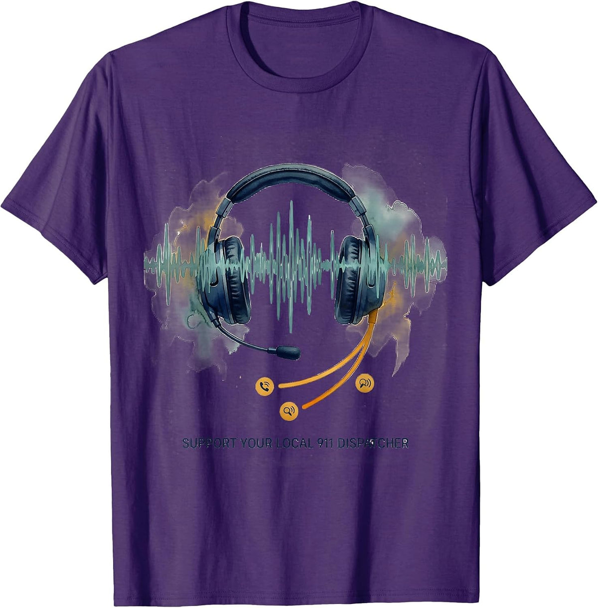 Men's Support Your Local 911 Dispatcher Watercolor Tribute Gift T-Shirt - Purple