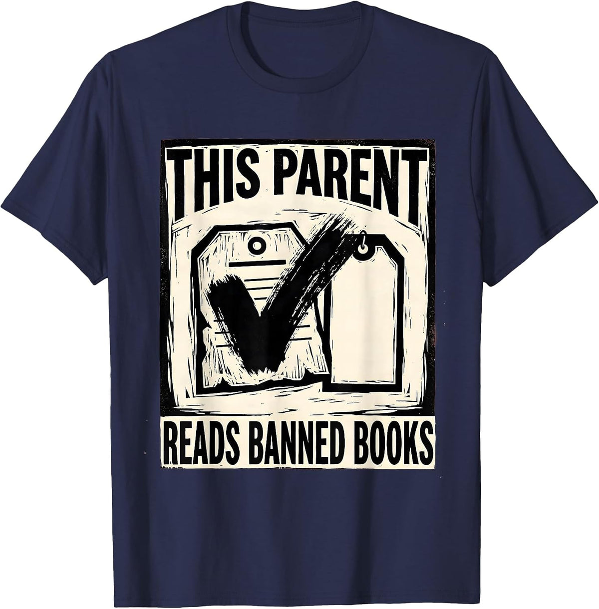 Men's This Parent Reads Banned Books Defiant Librarian Humor T-Shirt - Navy Blue