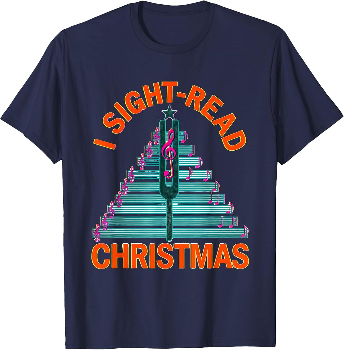 Men's I Sight-Read Christmas Risograph Music Teacher Holiday T-Shirt - Navy Blue