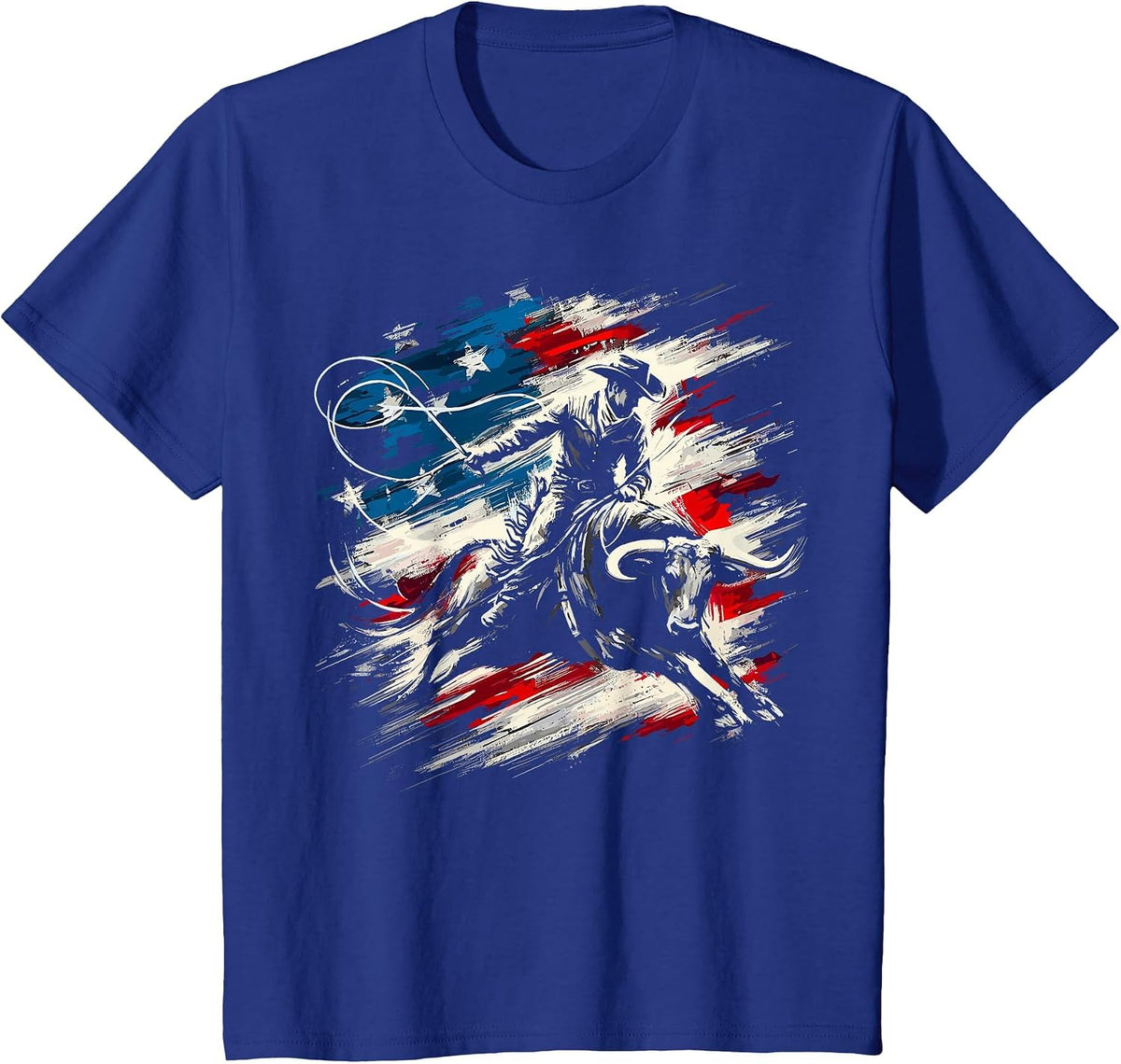 Rodeo Cowboy Bull Riding American Flag Western T-Shirt - Royal Blue