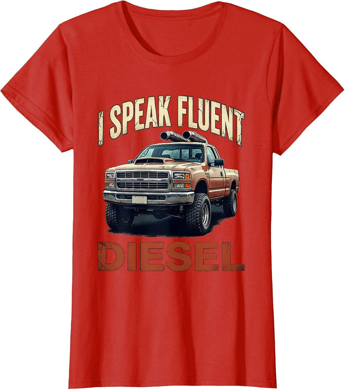 I Speak Fluent Diesel Distressed Trucker Diesel Pickup T-Shirt - Red