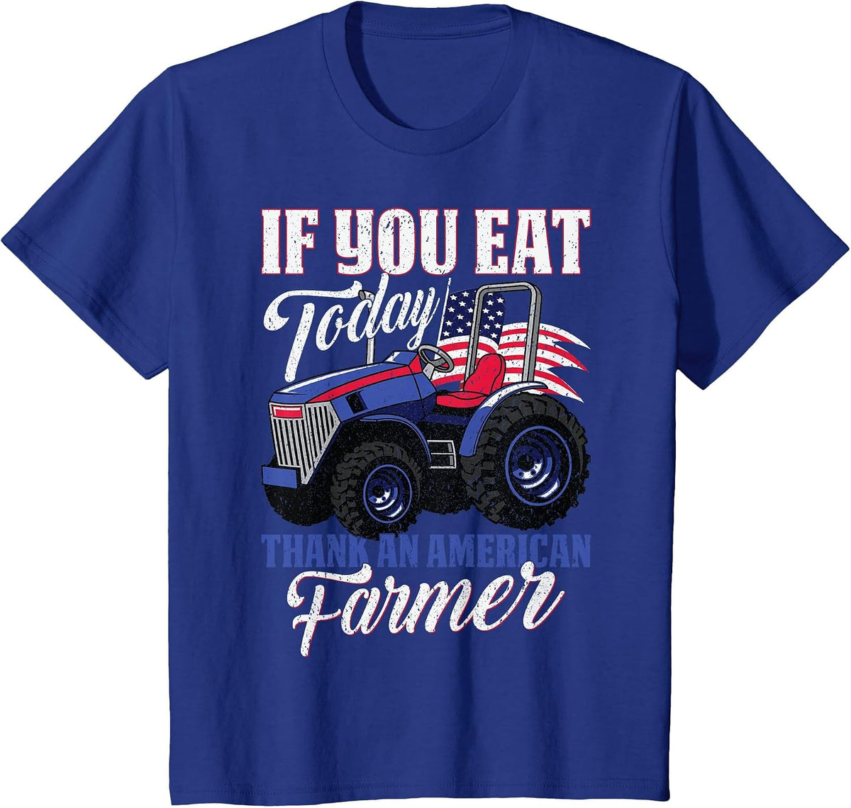 Tractor USA Flag Design Patriotic Farmer T-Shirt - Royal Blue