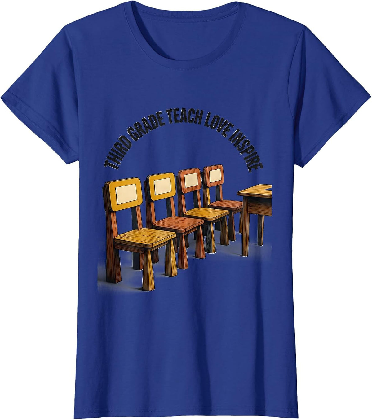 Women's Third Grade Teach Love Inspire Midcentury Modern Teacher T-Shirt - Royal Blue