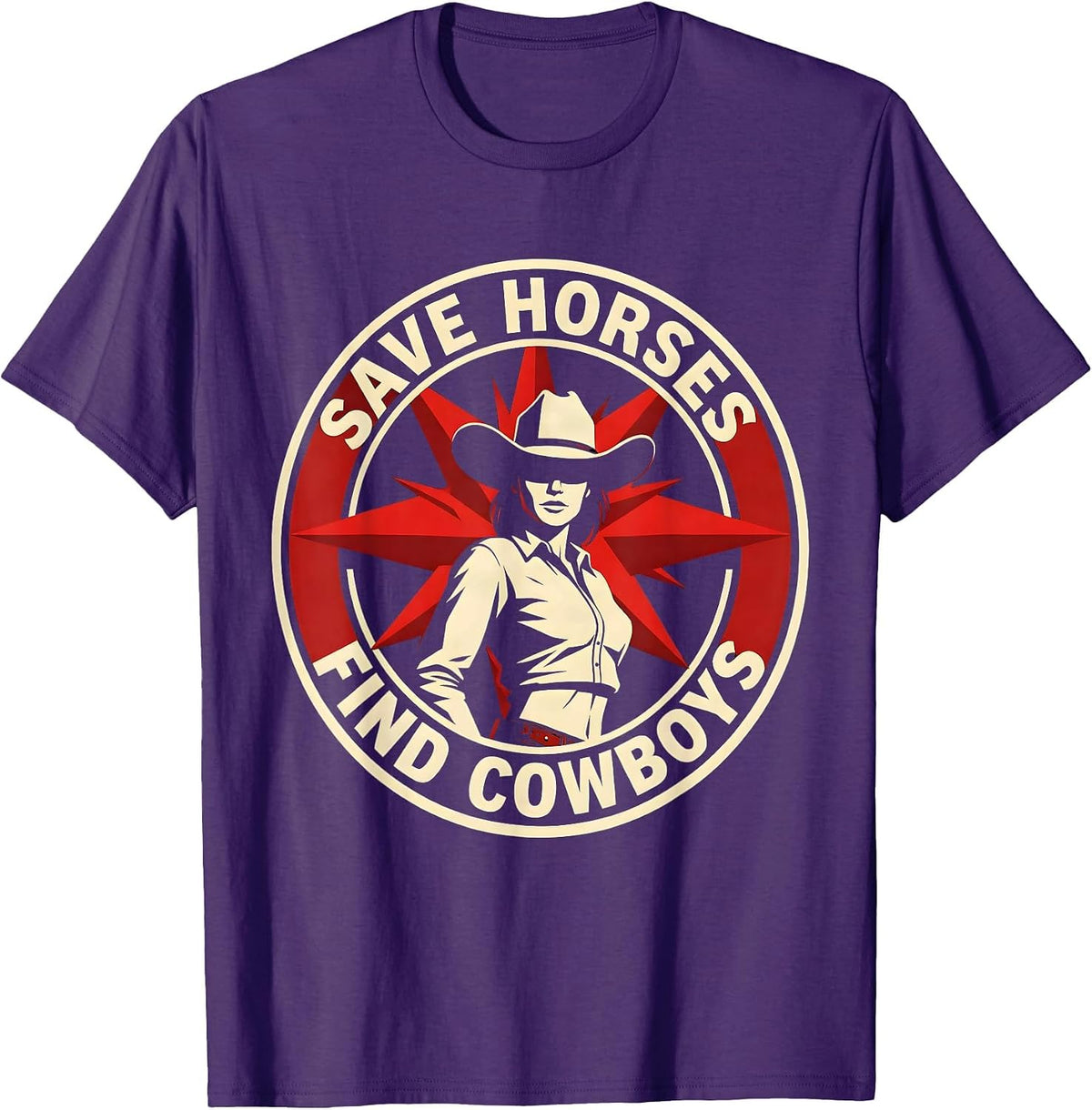 Men's Save Horses Find Cowboys Western Humor Design T-Shirt - Purple