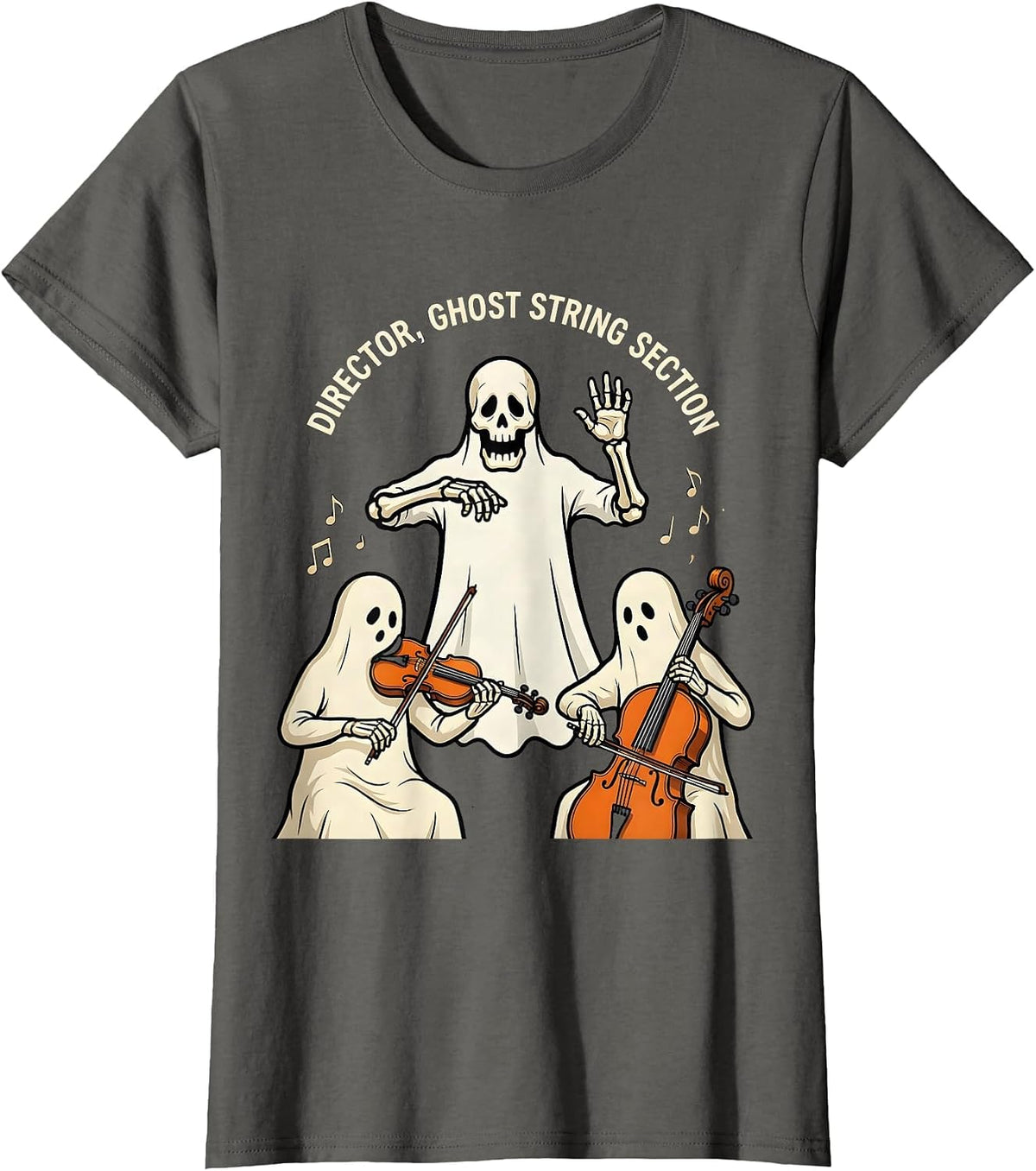 Women's Director Ghost String Section Funny Music Teacher Halloween T-Shirt - Asphalt Grey