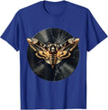 Grunge Moth on Cracked Vinyl Record Illustration T-Shirt - Royal Blue