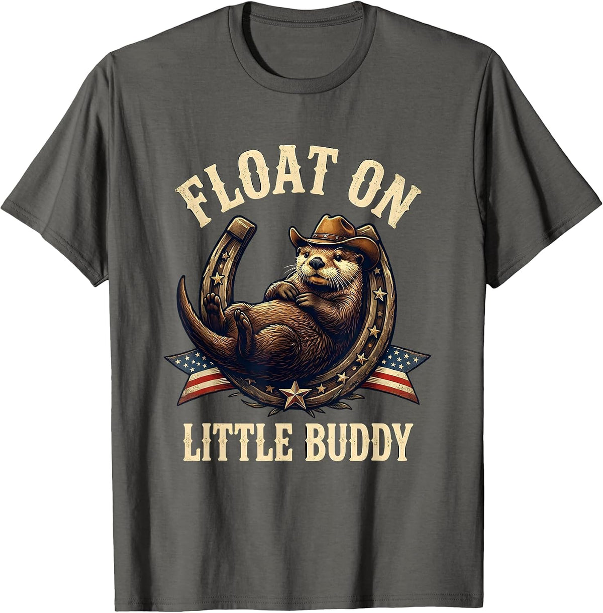 Float On Little Buddy Sea Otter Design T-Shirt - Asphalt Grey