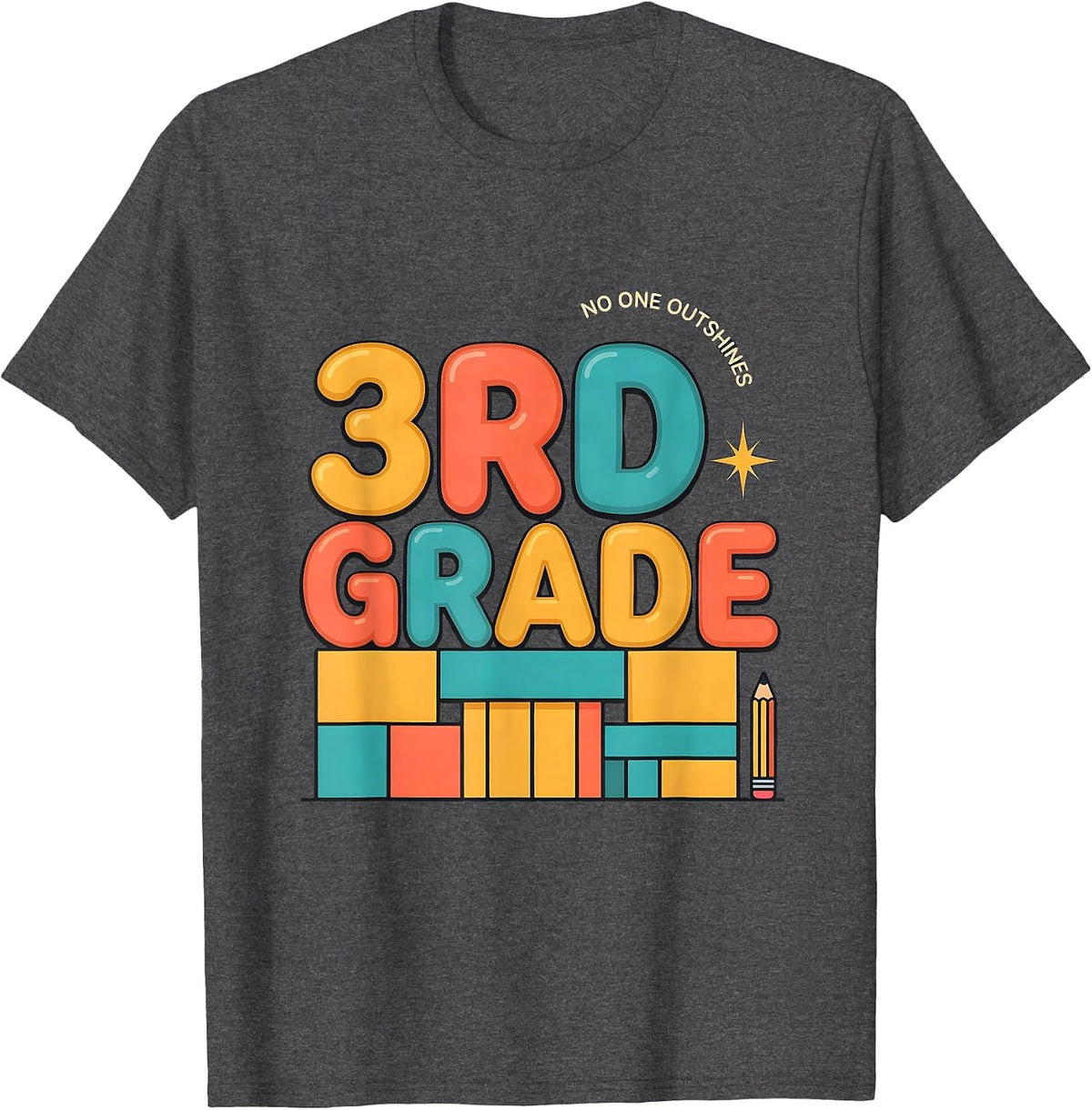 Men's No One Outshines 3rd Grade Funny Teacher Crew Back To School T-Shirt - Dark Heather Grey