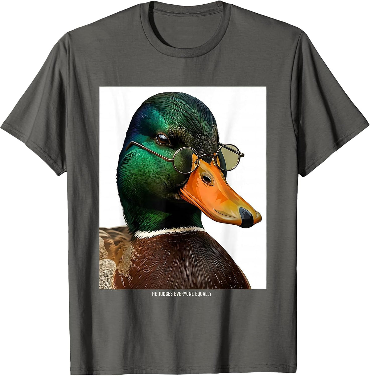 He Judges Everyone Equally Editorial Conceptual Mallard Duck T-Shirt - Asphalt Grey