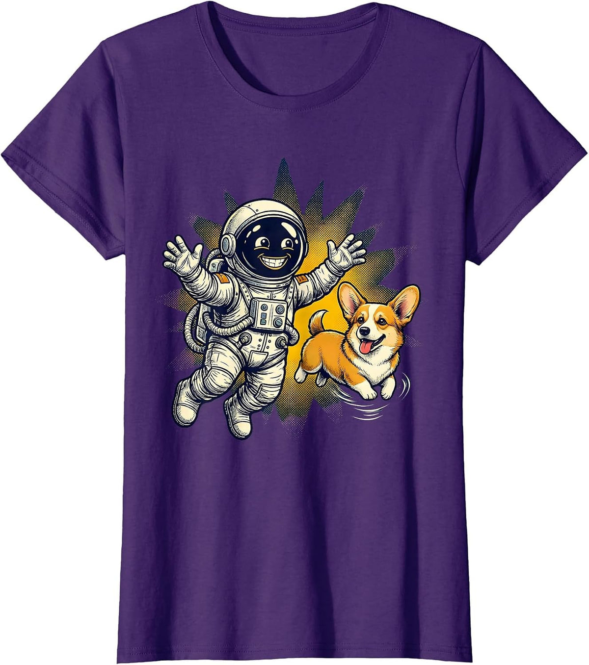 Women's Astronaut Space Corgi Floating Galaxy Dog T-Shirt - Purple