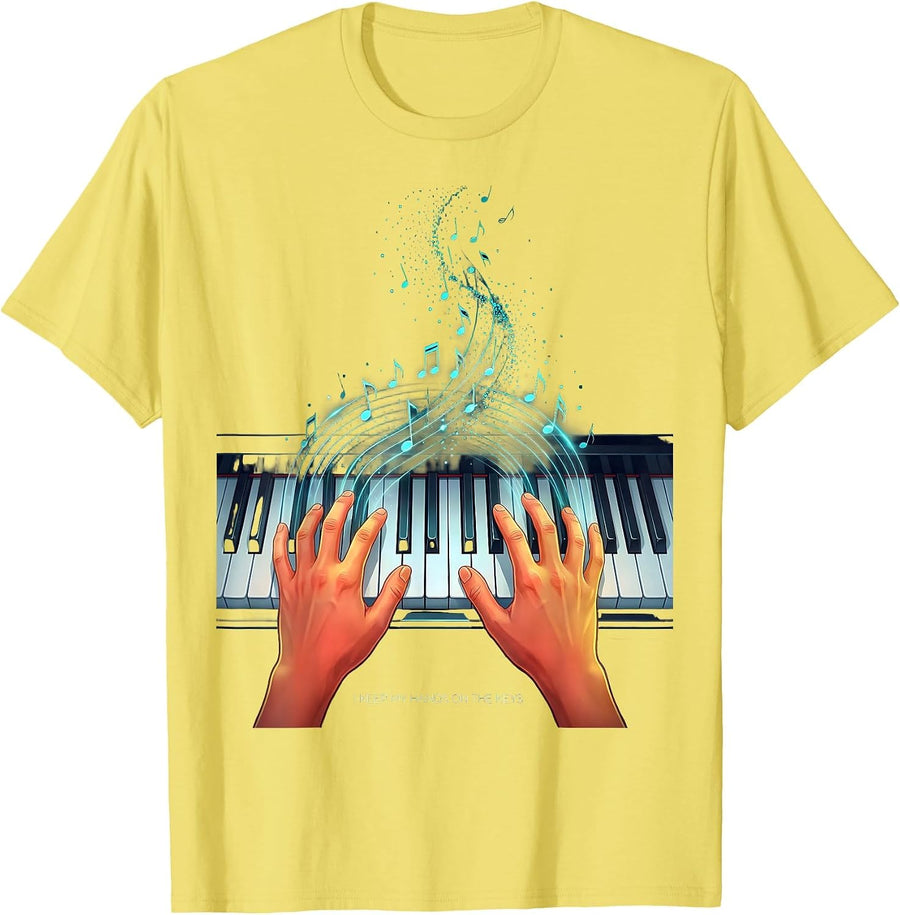 Men's I Keep My Hands On The Keys Funny Pianist Keyboard Player T-Shirt - Lemon Yellow