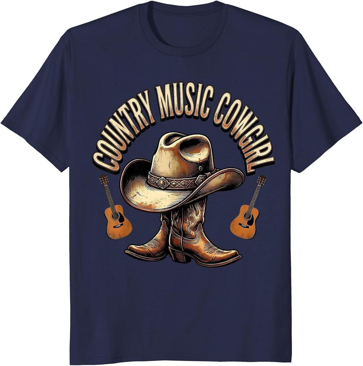 Country Music Cowgirl Western Design T-Shirt - Navy Blue