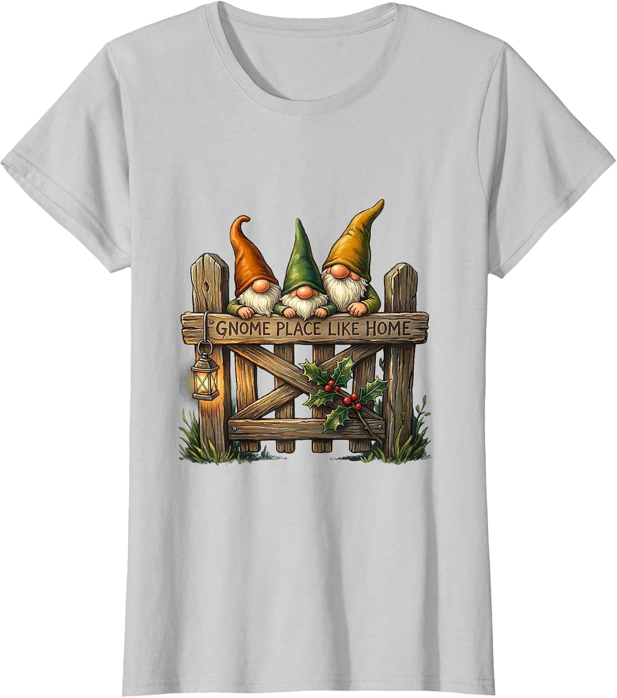 Gnome Place Like Home Funny Garden Gnome Humor Christmas T-Shirt - Silver Grey