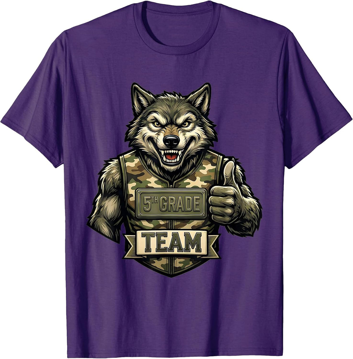 Men's 5TH GRADE TEAM Retro Camo Wolf Back To School Boy T-Shirt - Purple