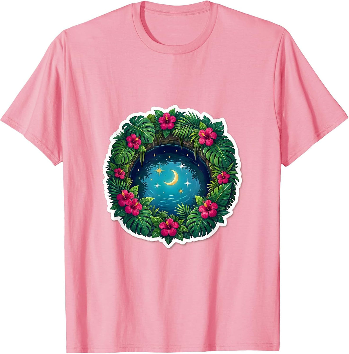 Men's Mexico Cenote Starry Night Sky Reflection T-Shirt - Pink