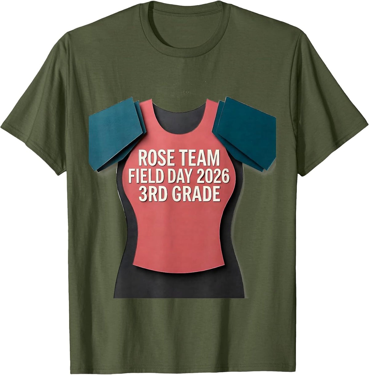 Men's ROSE TEAM FIELD DAY 2026 3RD GRADE School Color Team Spirit T-Shirt - Olive Green