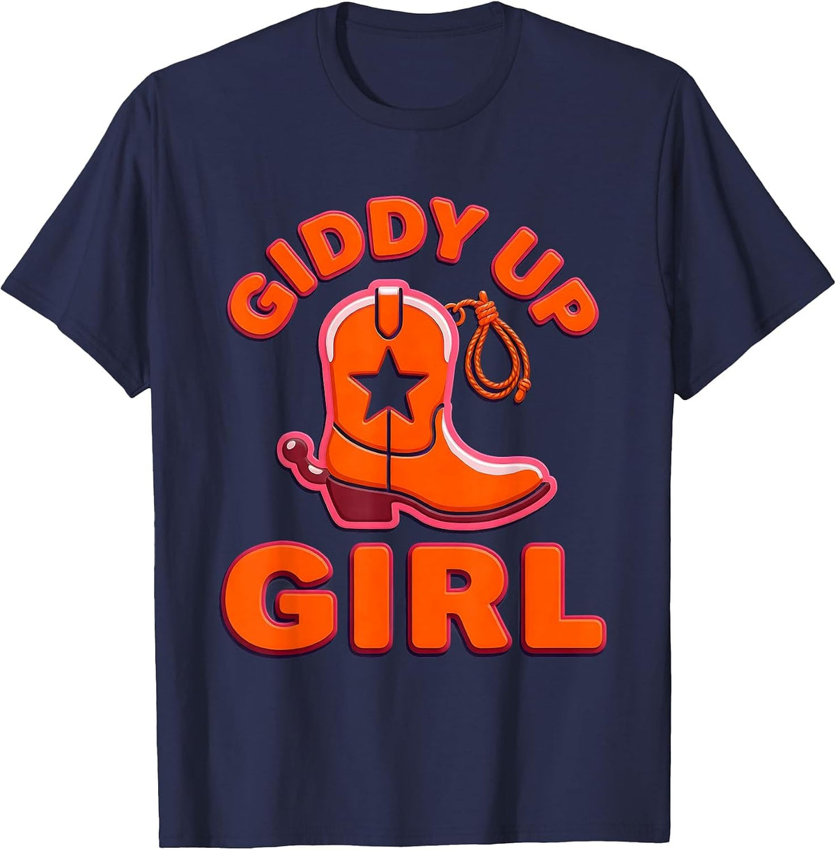 Giddy Up Girl Cowgirl Western Design T-Shirt - Navy Blue