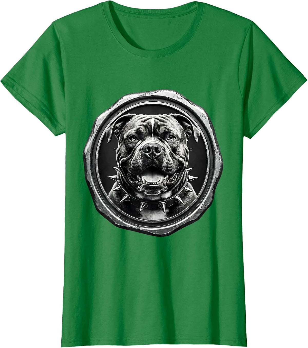 Women's Pit Bull Dog Spiked Collar Graphic T-Shirt - Kelly Green