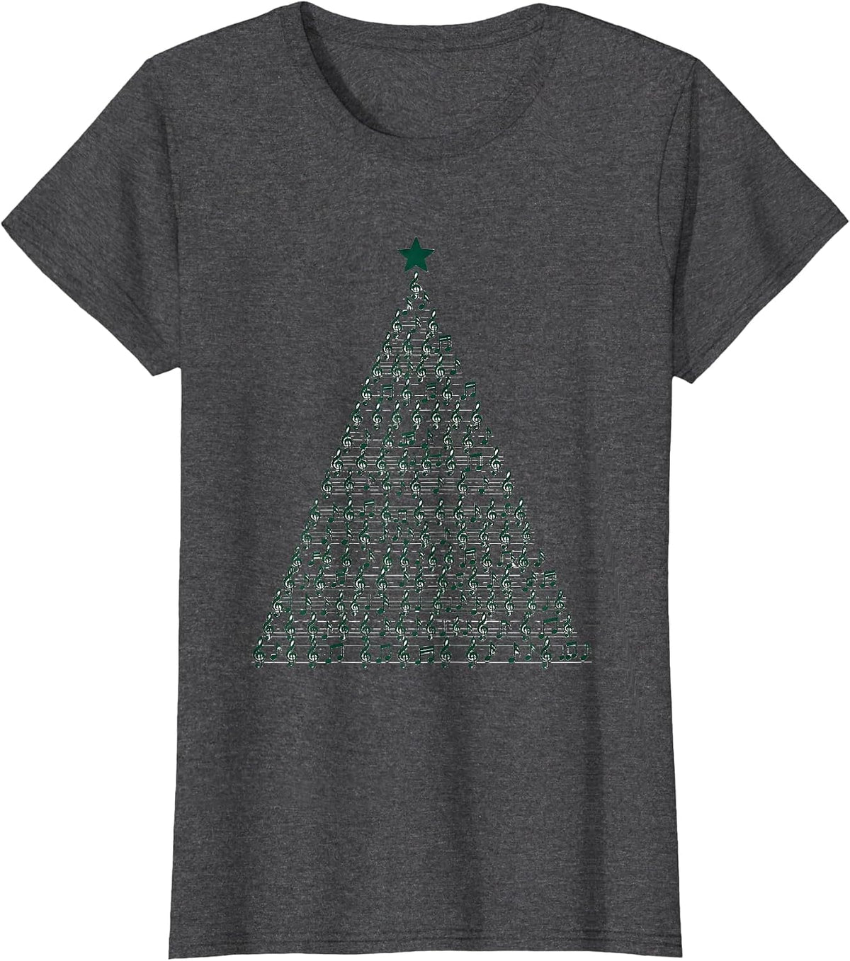 Women's Treble Clef Tree Monochromatic Music Teacher Christmas T-Shirt - Dark Heather Grey