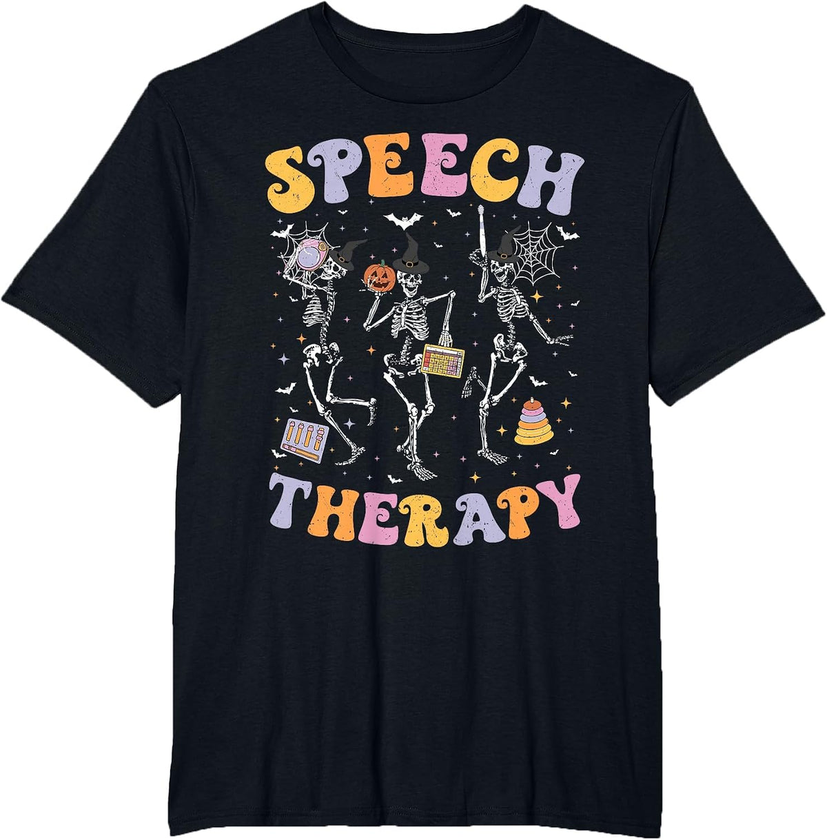 Speech Therapy SLP Skeleton Speech Therapist Halloween T-Shirt - Black