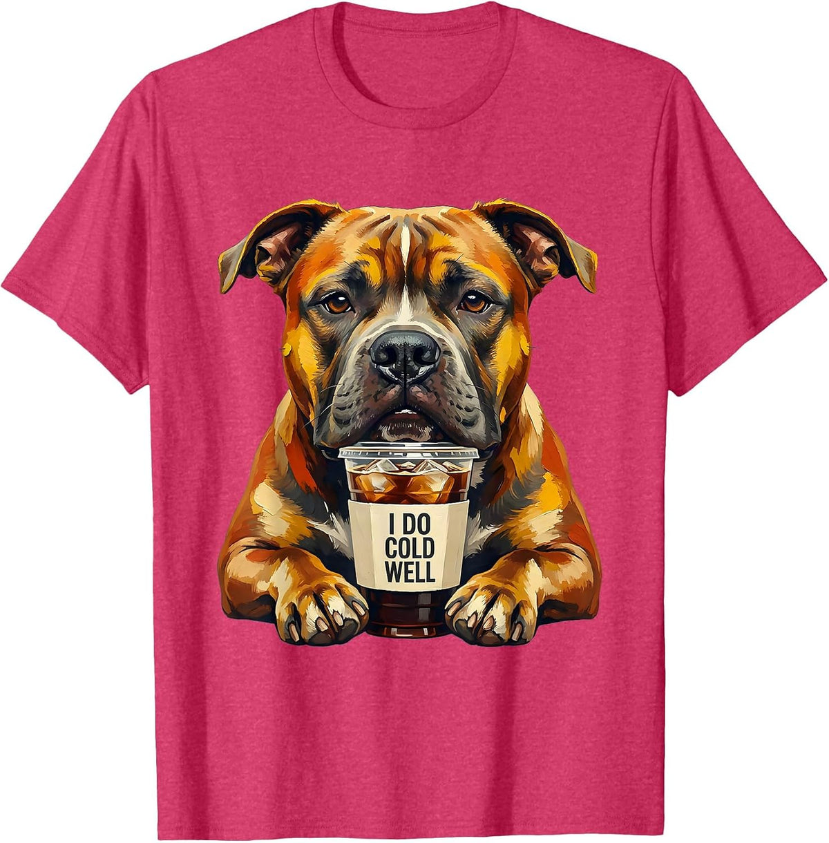 Men's I Do Cold Well Funny Pitbull Drinking Iced Coffee Humor T-Shirt - Red Heather