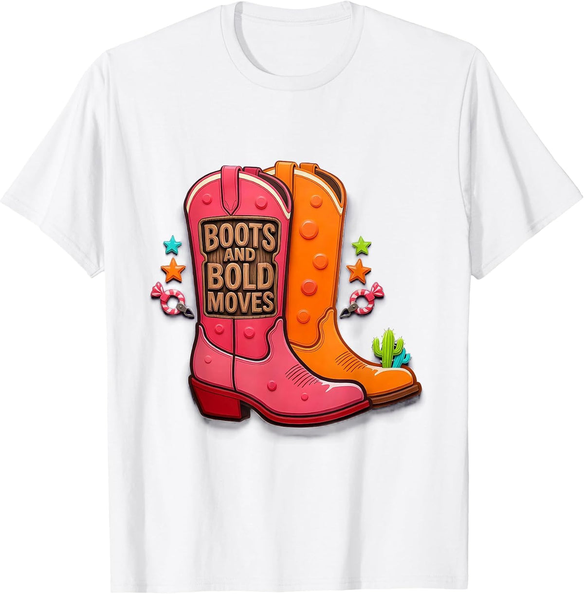 Men's Boots and Bold Moves Western Women Design T-Shirt - White
