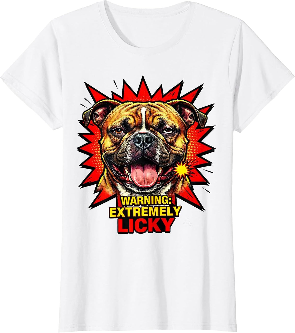 Warning Extremely Licky Funny Pitbull Mom Dog Lover Humor T-Shirt - White