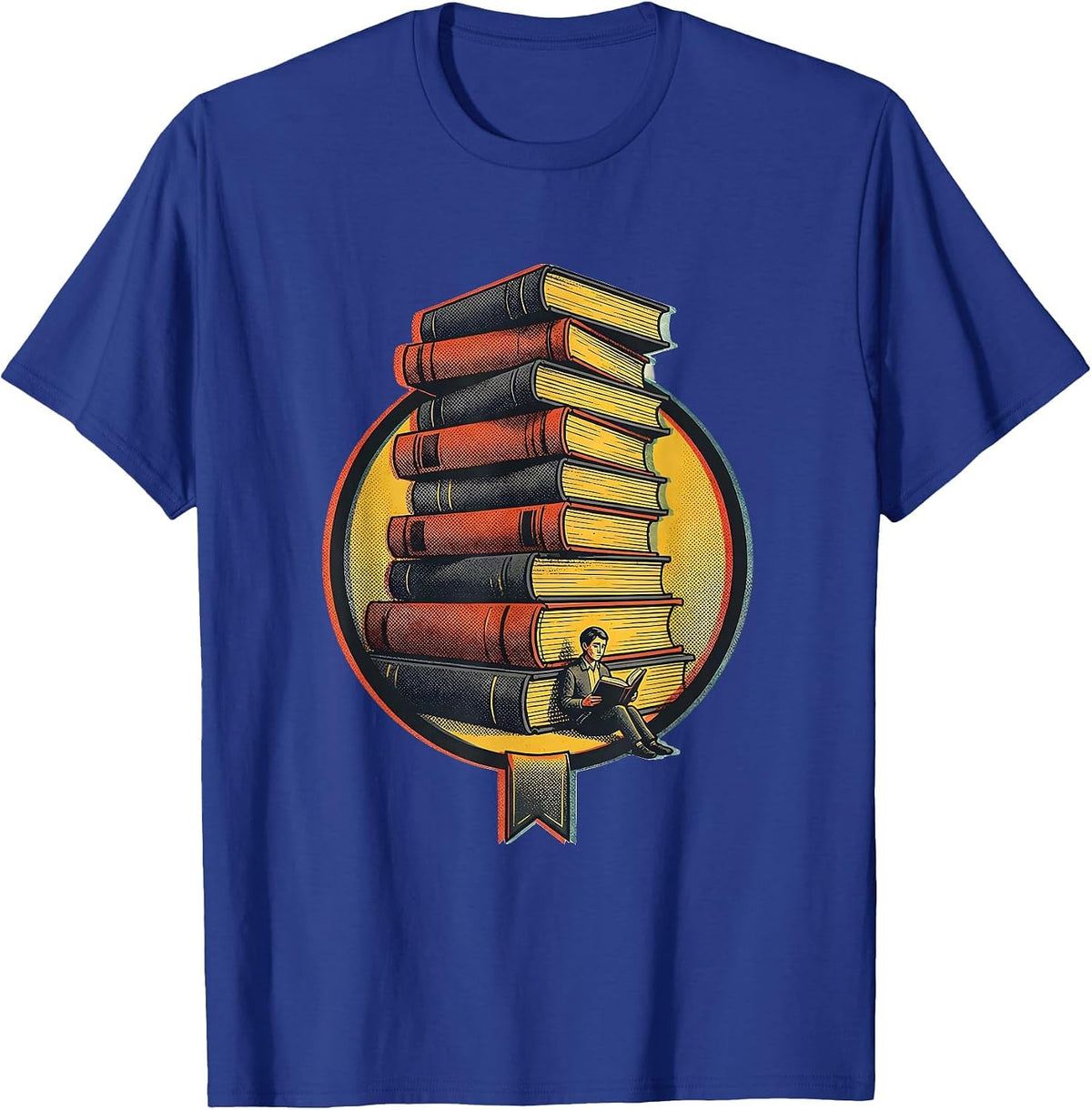 Men's Book Tower Reader Badge Bookworm Librarian Gift T-Shirt - Royal Blue