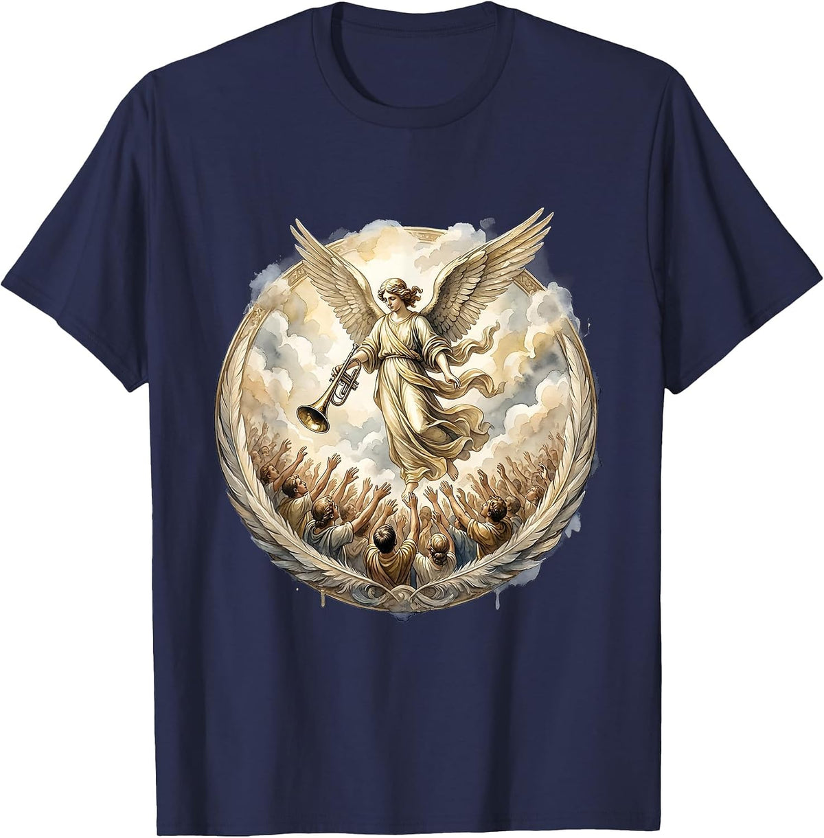 Make Heaven Crowded Angel Trumpet Graphic T-Shirt - Navy Blue