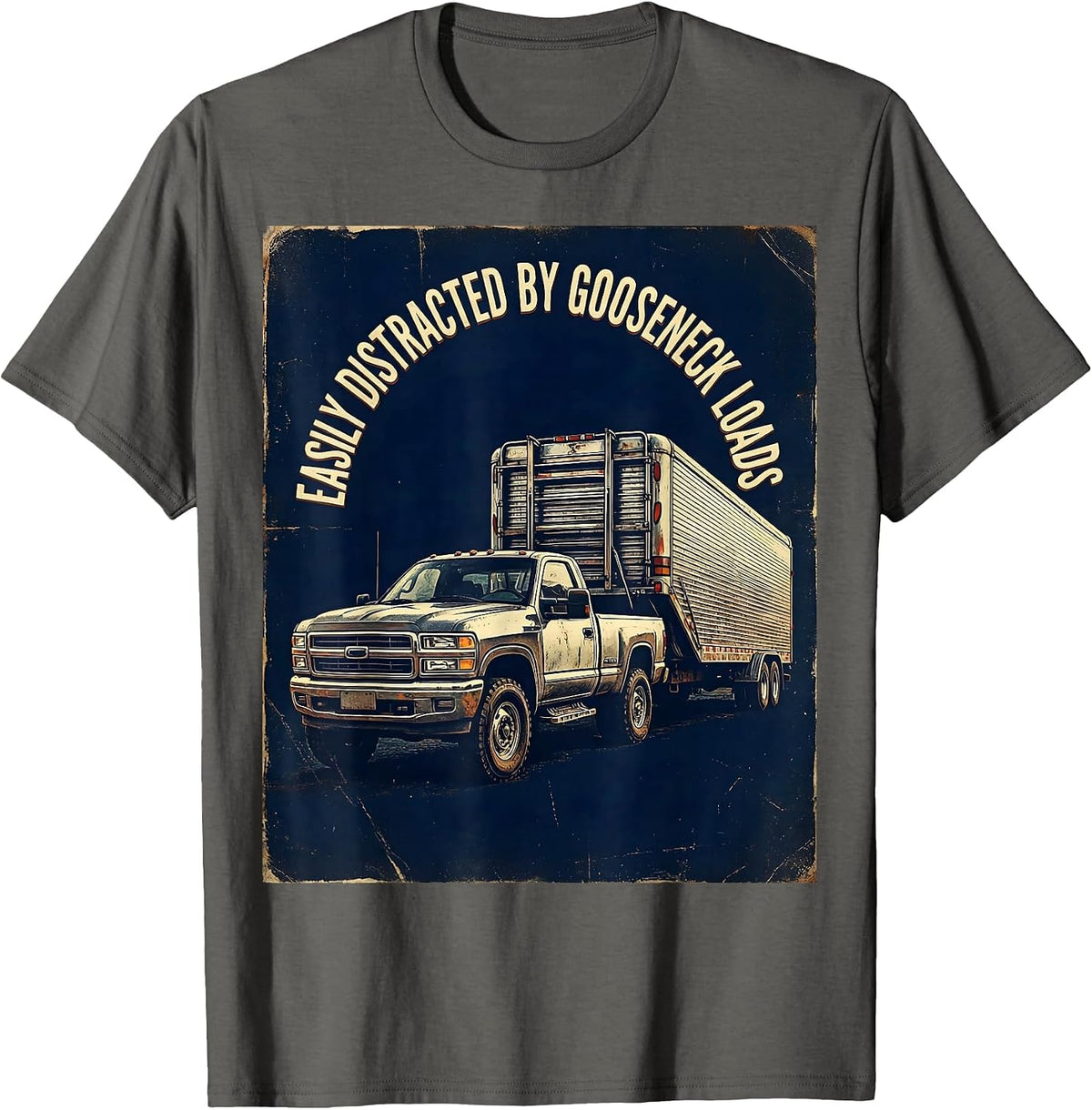 Easily Distracted By Gooseneck Loads Vintage Diesel Trucker T-Shirt - Asphalt Grey