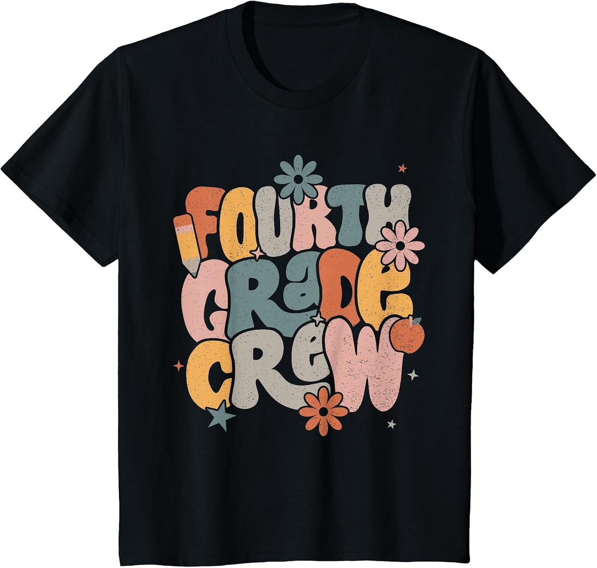 Back to School Fourth Grade Crew Tshirt 4th Grade Teacher T-Shirt - Black