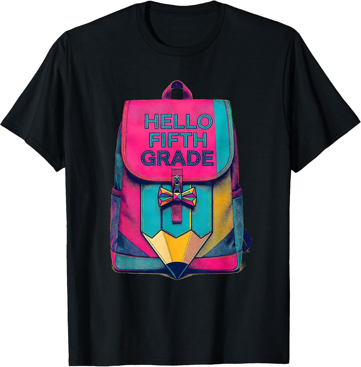 Men's Hello Fifth Grade Cute Coquette Back To School Pencil Bow T-Shirt - Black