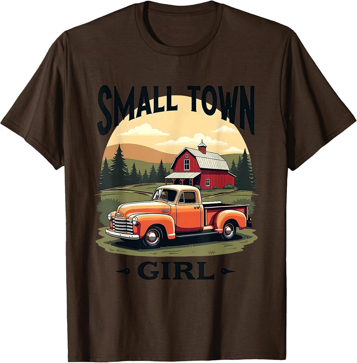 Small Town Girl 90s Country Music Women Design T-Shirt - Brown