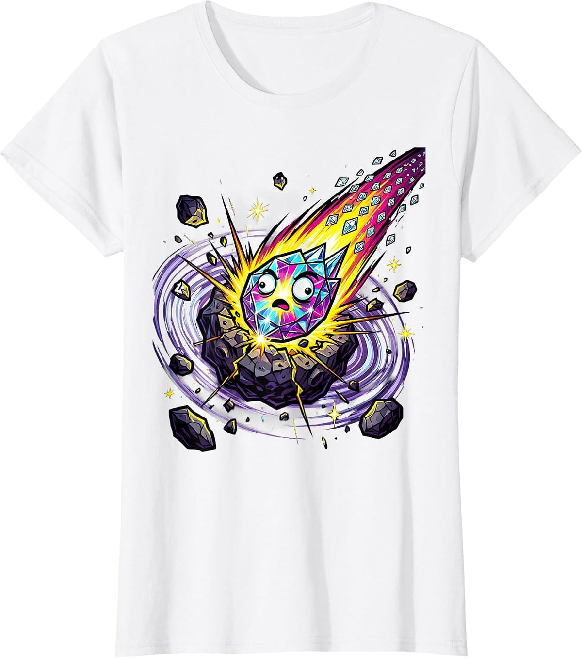 Sparkle Smash Glittering Comet Asteroid Impact T-Shirt - White