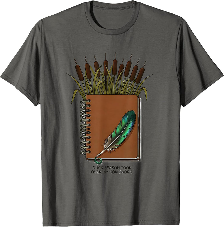 Duck Season Took Over My Homework Rustic Hunting Youth Humor T-Shirt - Asphalt Grey