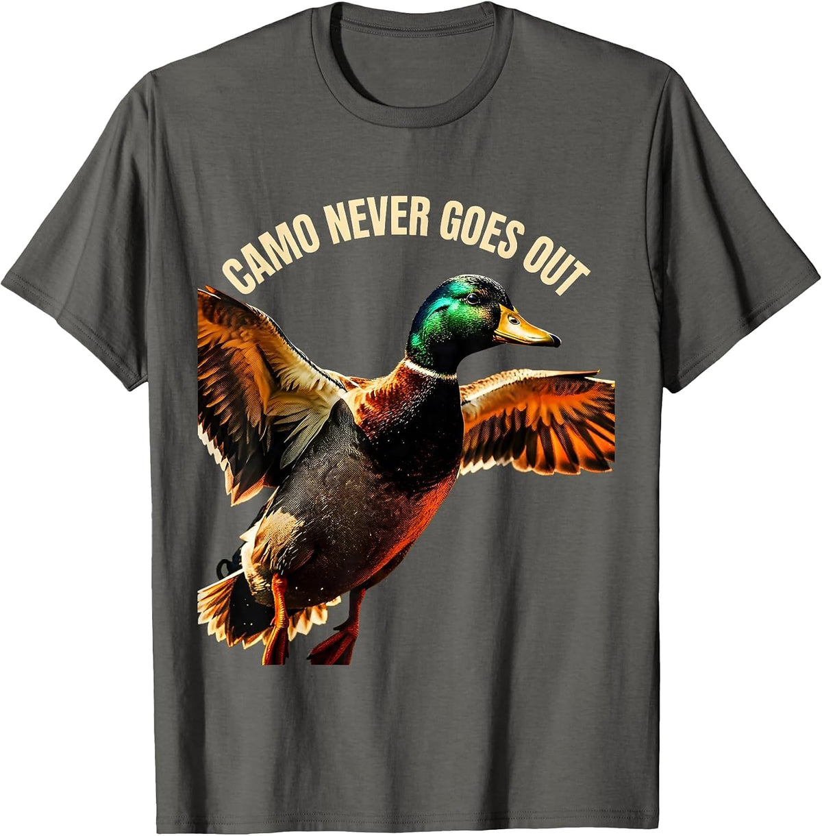Duck Camo Never Goes Out Hunting Design T-Shirt - Asphalt Grey