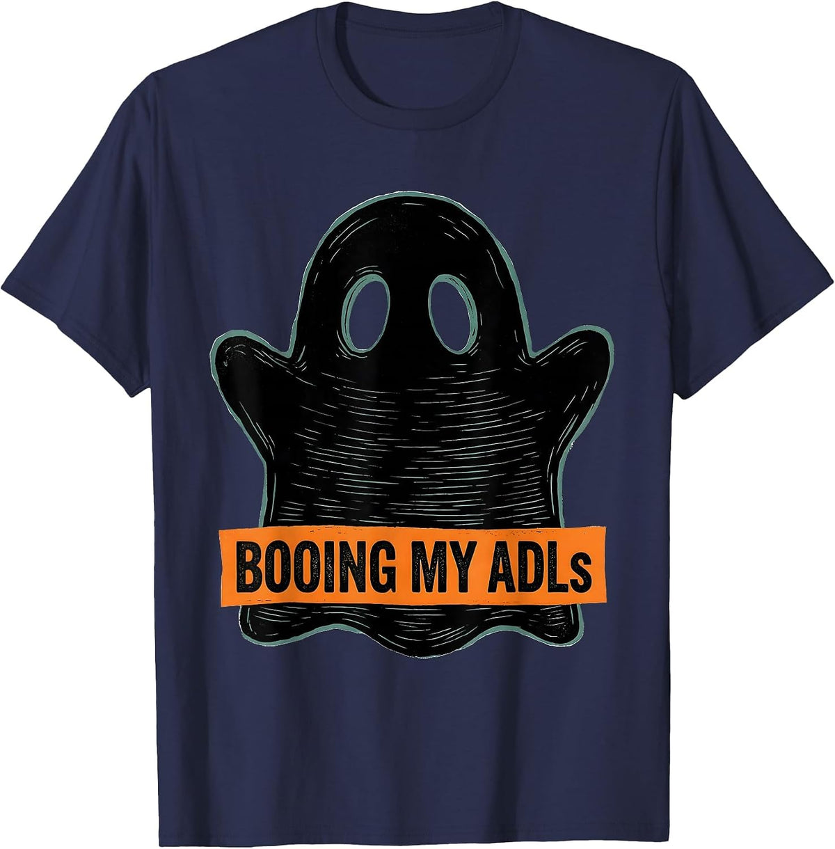 Men's Booing My ADLs Funny Occupational Therapy Halloween Work T-Shirt - Navy Blue