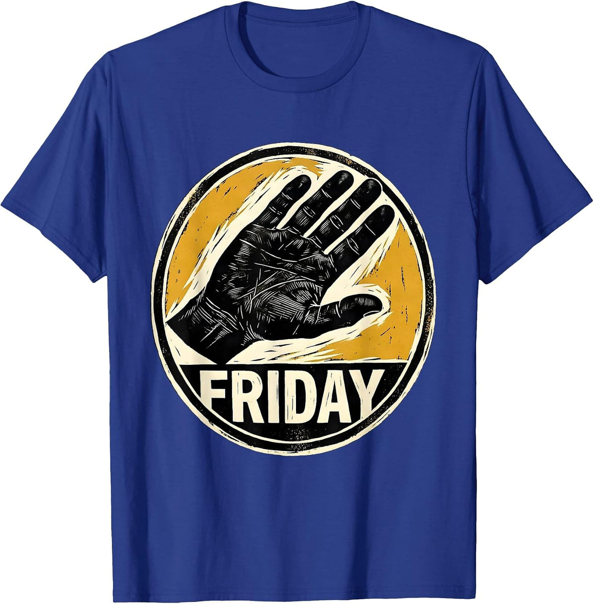 Men's Friday Linocut ASL Sign Language Teacher Humor Gift T-Shirt - Royal Blue