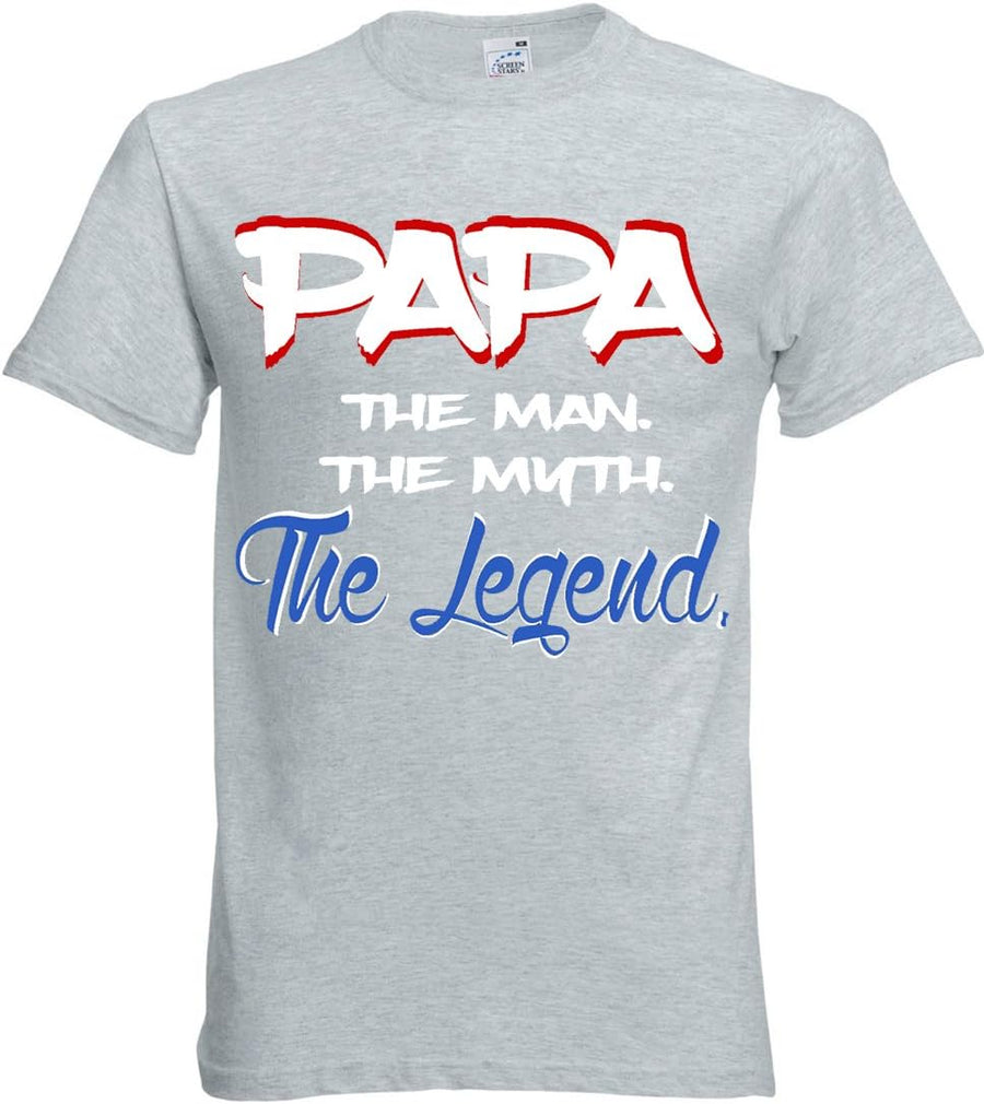 fresh tees® Brand- Papa The Man The Myth The Legend T-Shirt Father's Day Shirt (Small, Grey) - As Pictured
