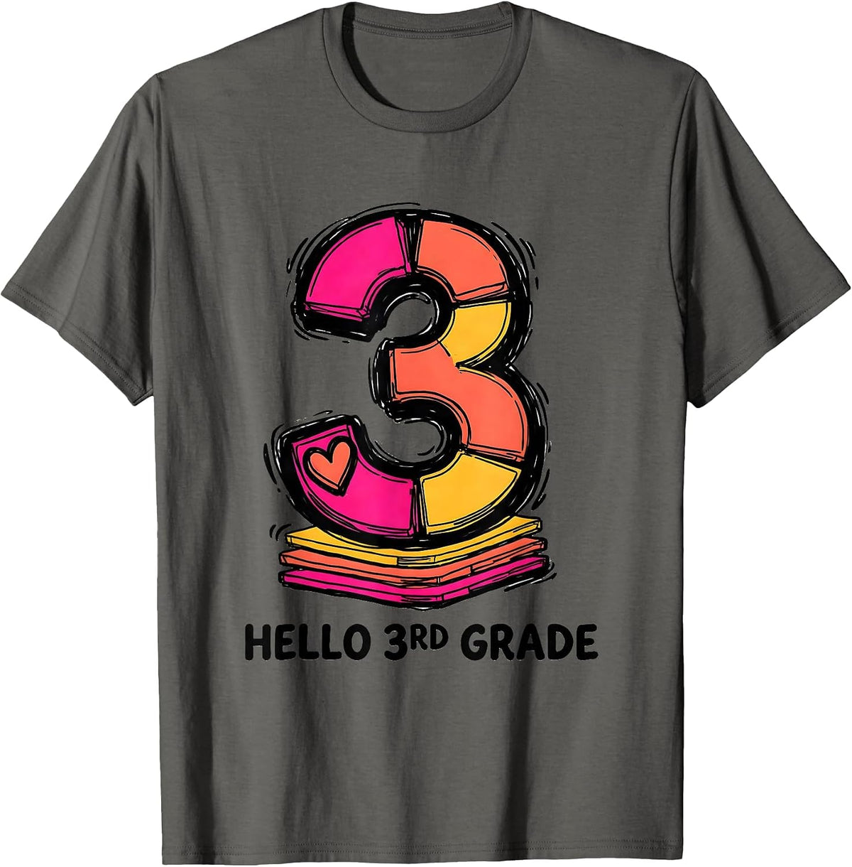 Men's Hello 3rd Grade Playful Leopard Teacher Student Back T-Shirt - Asphalt Grey