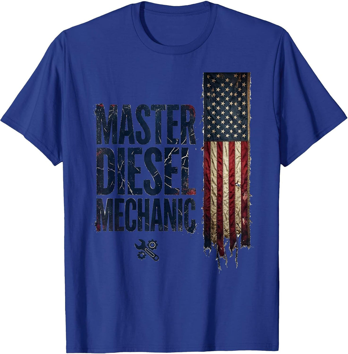 Master Diesel Mechanic Distressed American Flag Mechanic T-Shirt - Royal Blue