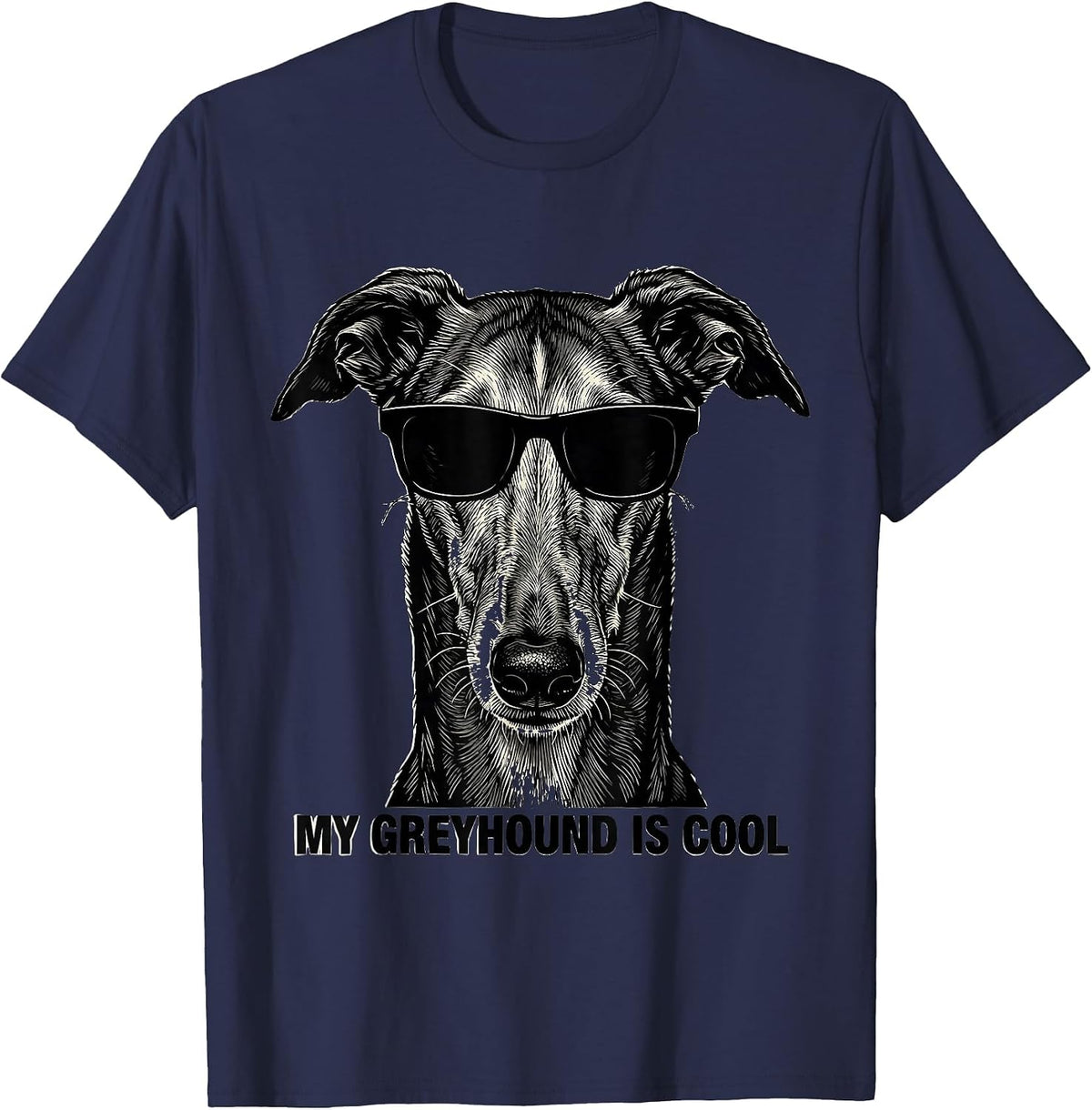 Men's My Greyhound Is Cool Funny Dog Lover Greyhound Portrait T-Shirt - Navy Blue