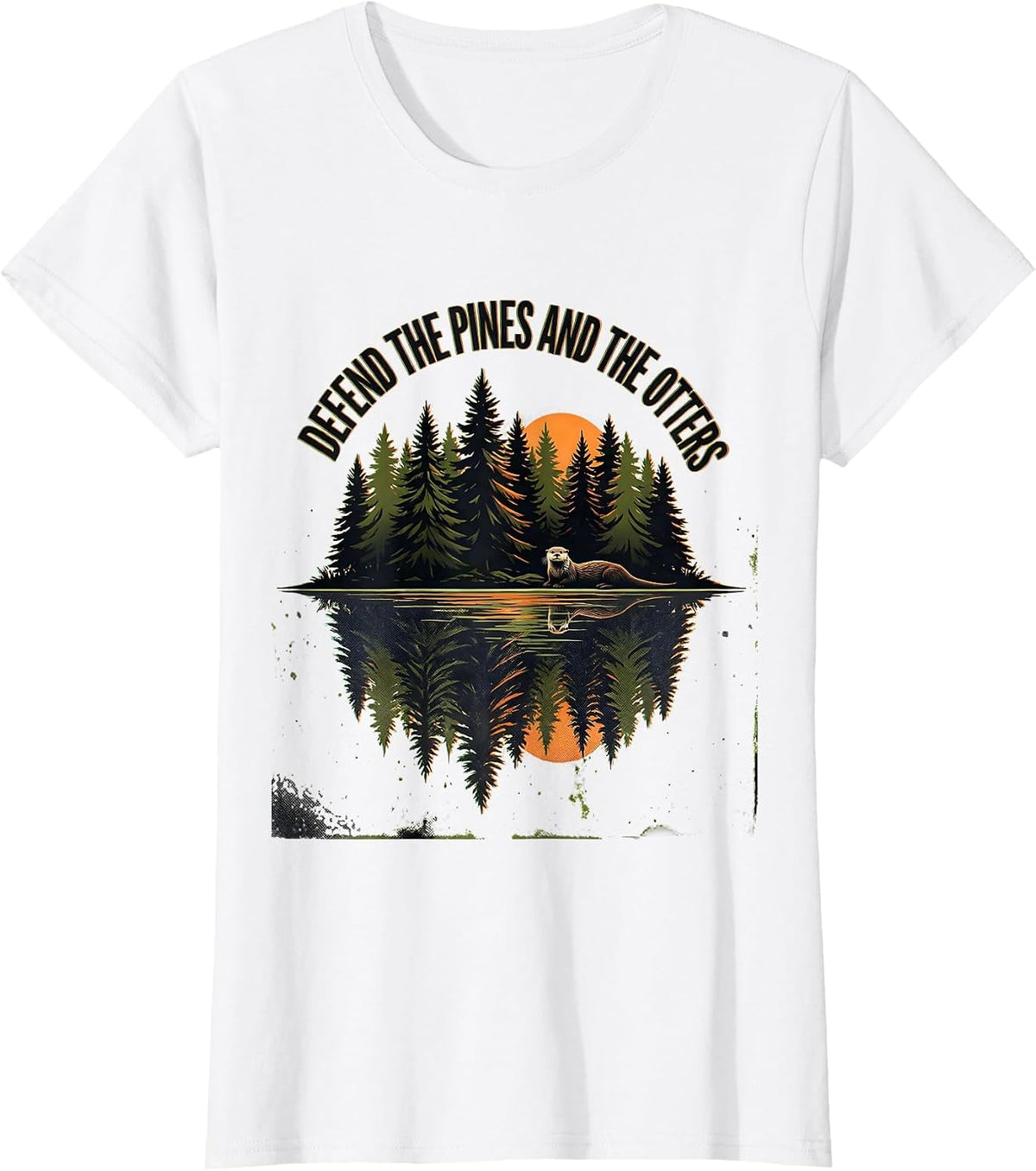 Women's Defend The Pines And The Otters Vintage Forest Wildlife T-Shirt - White