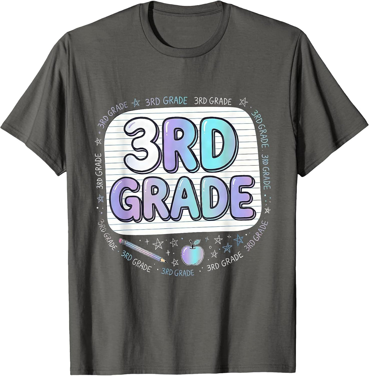 Men's 3rd Grade Typography Team Third Grade Teacher Back to School T-Shirt - Asphalt Grey