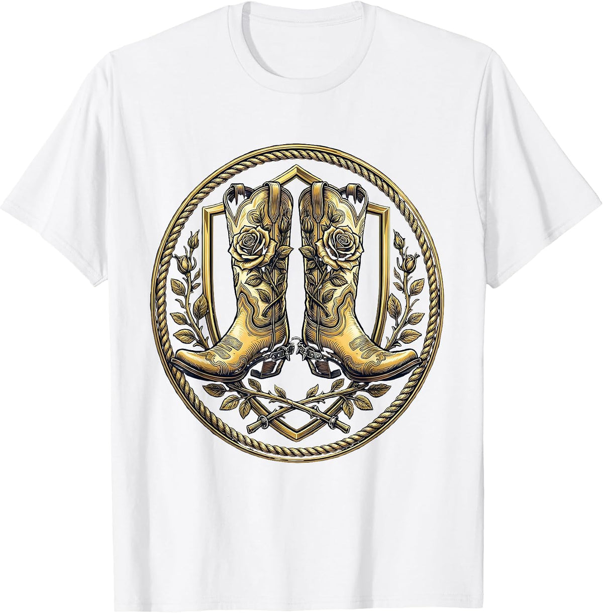 Men's Cowboy Boots Spurs and Roses Western Graphic T-Shirt - White
