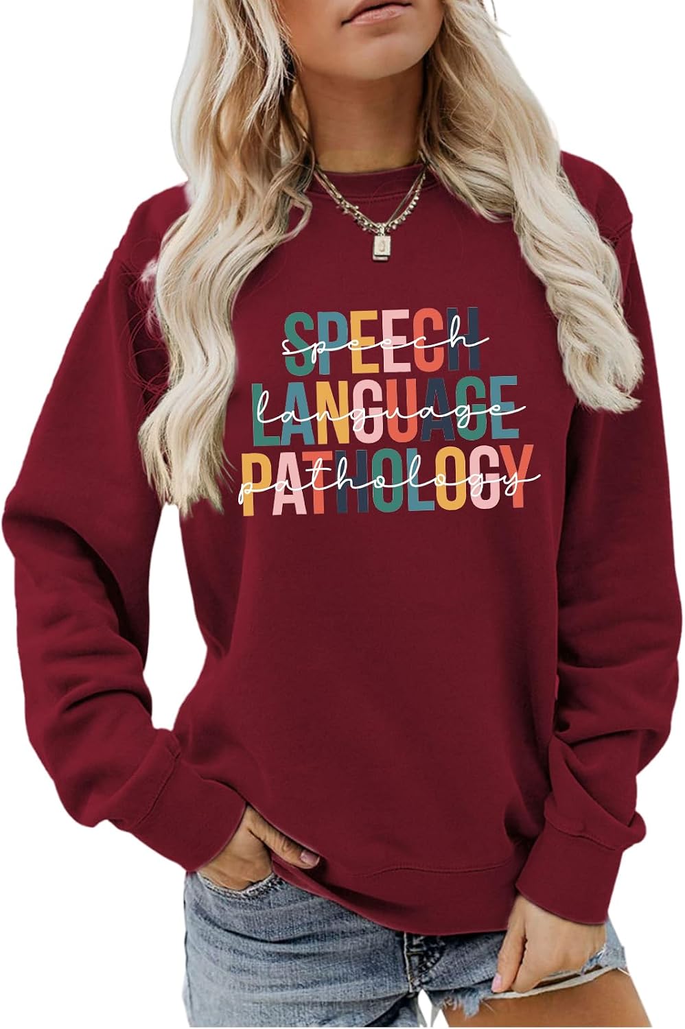 Speech Therapy Sweatshirt, Women's Speech Therapy Shirt, Language Pathologist Gift Long Sleeve Pullover - Wine