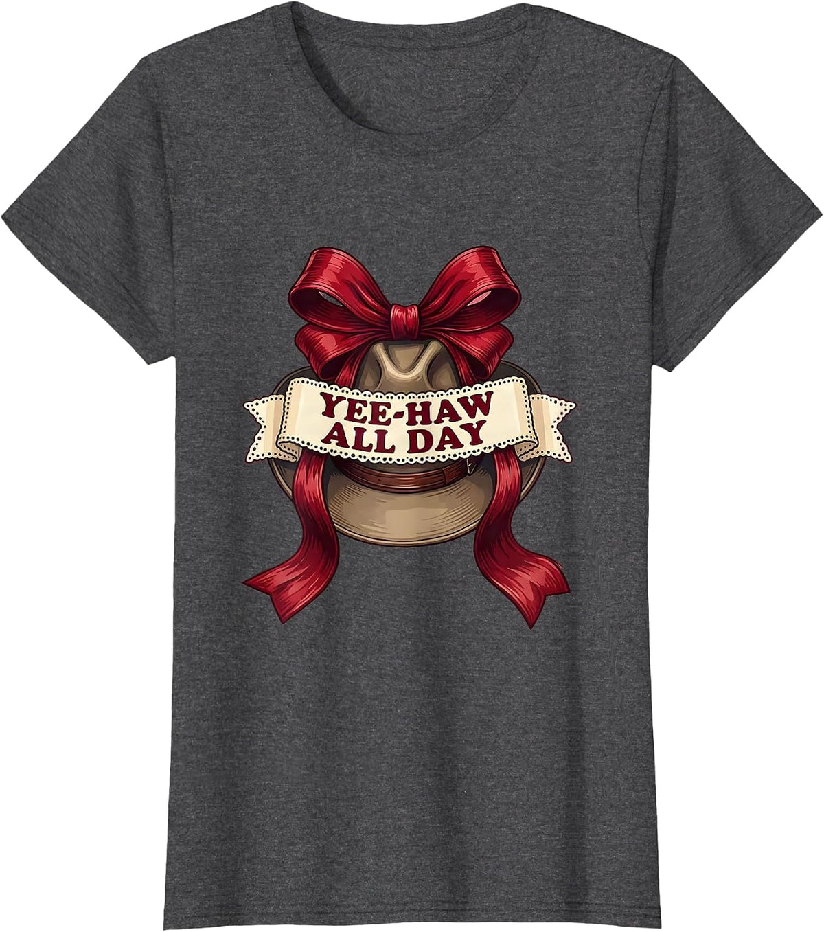 Women's Yee-Haw All Day Western Cowboy Design T-Shirt - Dark Heather Grey