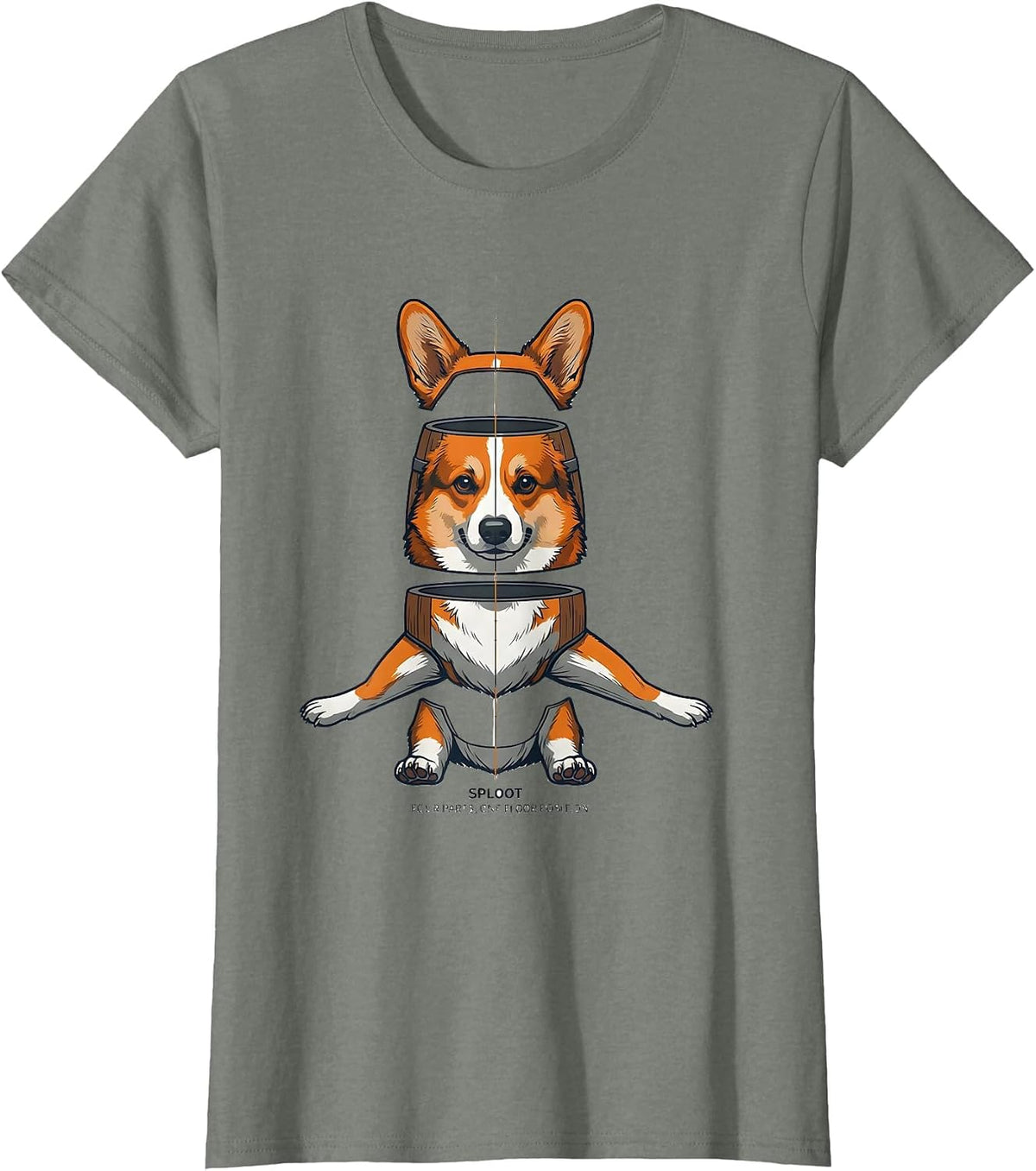 Women's Sploot: Four Parts, One Floor Position Funny Corgi Dog Lover T-Shirt - Olive Heather