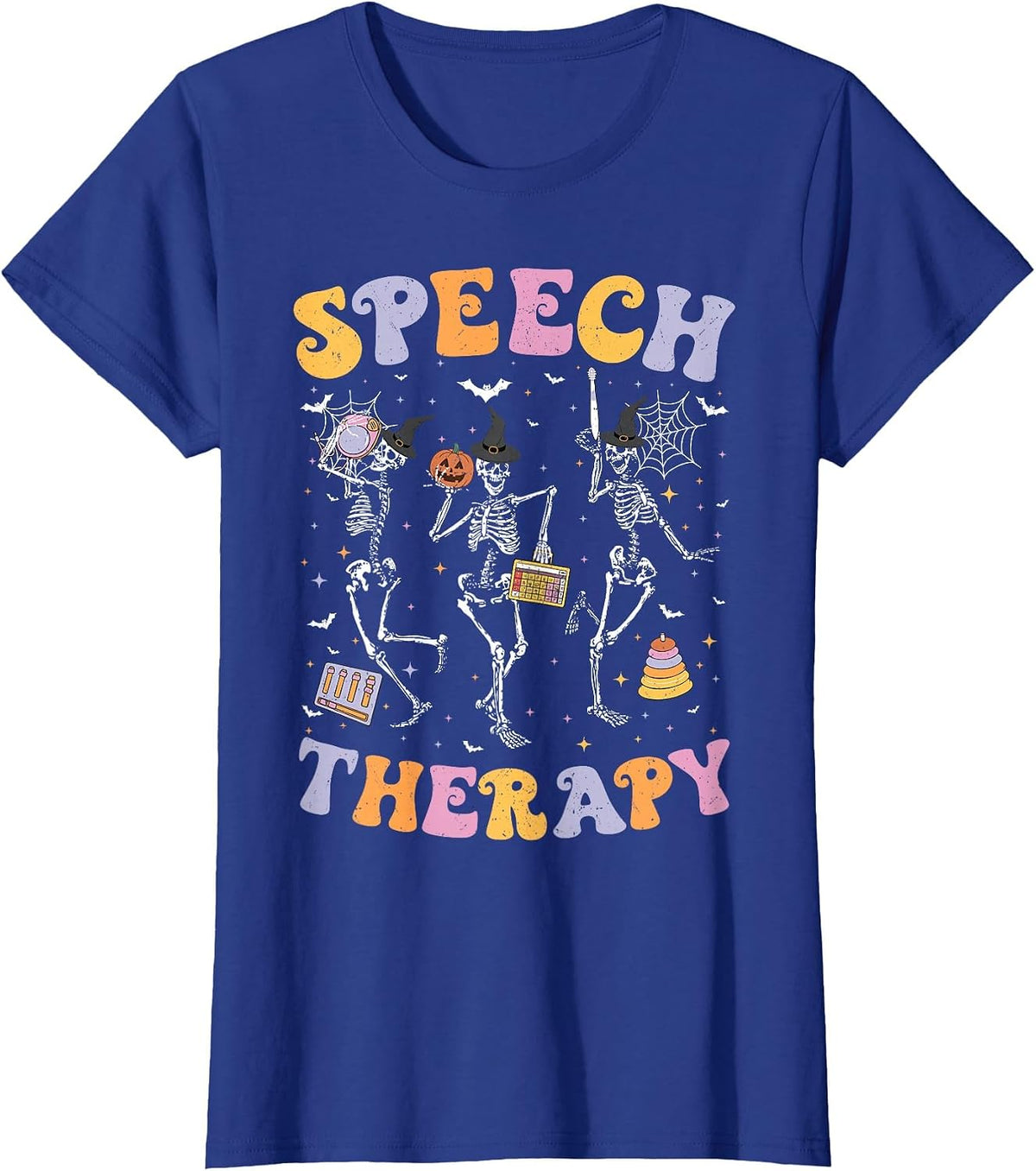 Speech Therapy SLP Skeleton Speech Therapist Halloween T-Shirt - Royal Blue