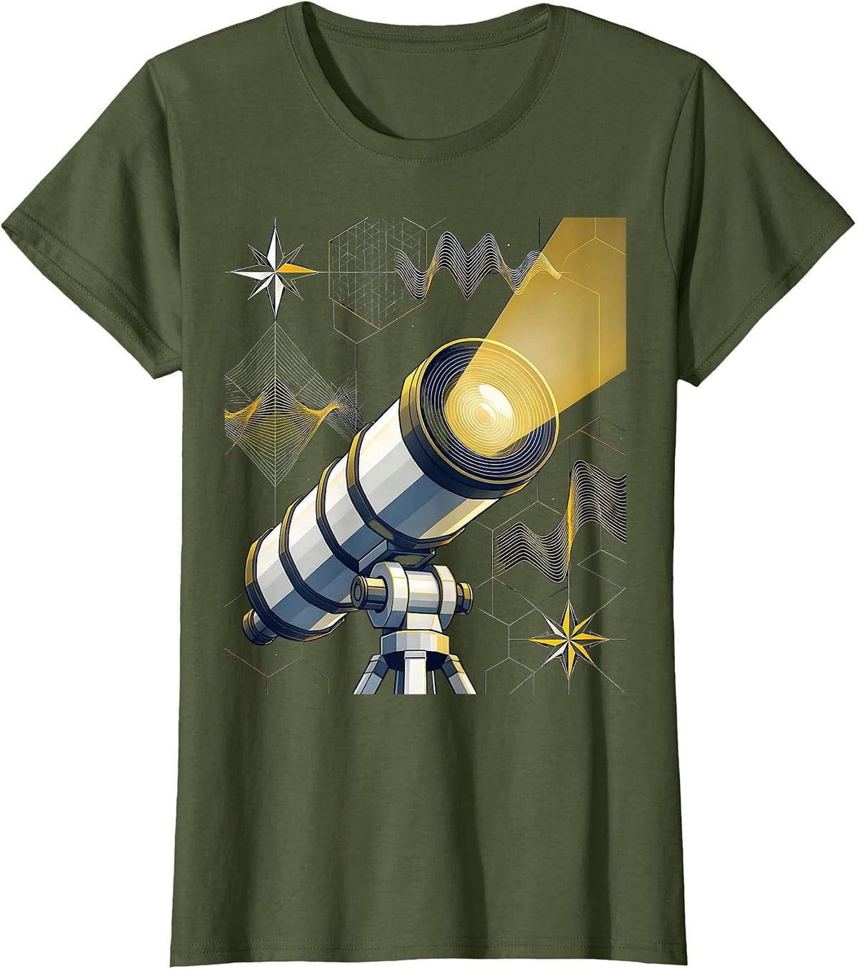 Women's Math Teacher Telescope Galaxy Equations Design T-Shirt - Olive Green